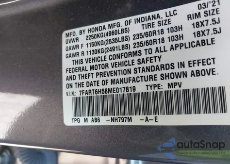2021 Honda Cr-V Hybrid Ex from USA, damaged, VIN 7FART6H58ME017819